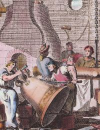 Der Stück- und Glocken-Giesser. Kolorierter Stich nach: Ständebuch, Christoph Weigel d. Ä., 1697