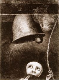 Die Maske des Todes läutet die Glocke. Odilon Redon transponiert im Jahre 1882 Gedichte von Edgar Allan Poe in poetische Malerei. County Museum of Art, Los Angeles, USA.